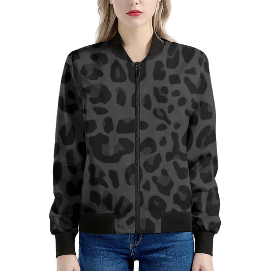 Black Leopard Print Women's Bomber Jacket