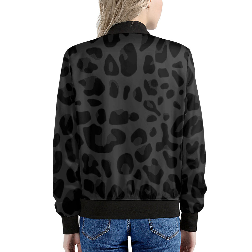 Black Leopard Print Women's Bomber Jacket