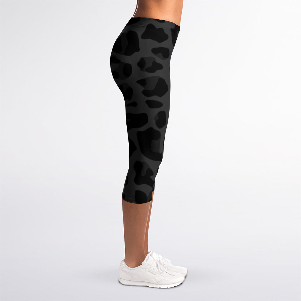 Black Leopard Print Women's Capri Leggings