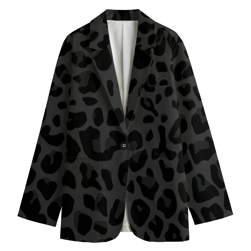 Black Leopard Print Women's Cotton Blazer