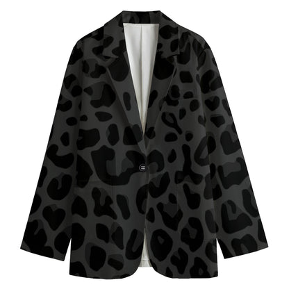 Black Leopard Print Women's Cotton Blazer
