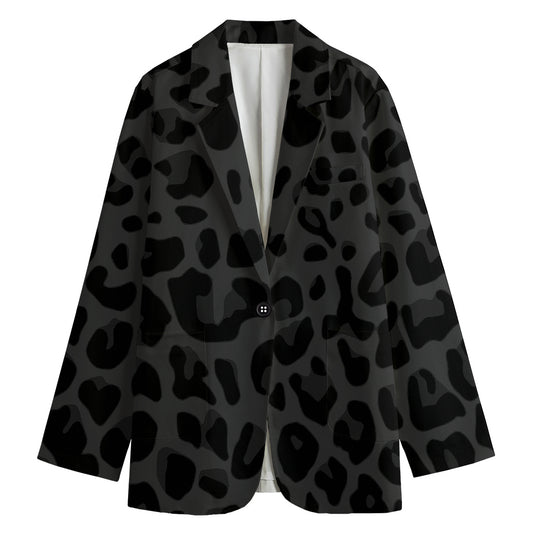 Black Leopard Print Women's Cotton Blazer