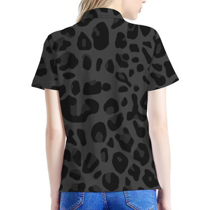 Black Leopard Print Women's Polo Shirt