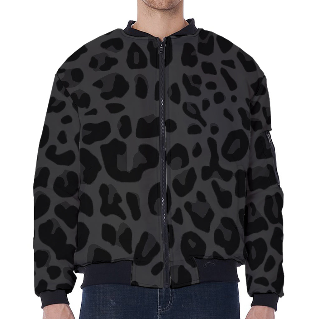 Black Leopard Print Zip Sleeve Bomber Jacket