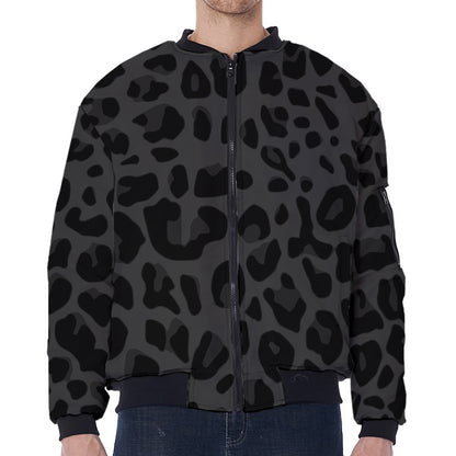 Black Leopard Print Zip Sleeve Bomber Jacket