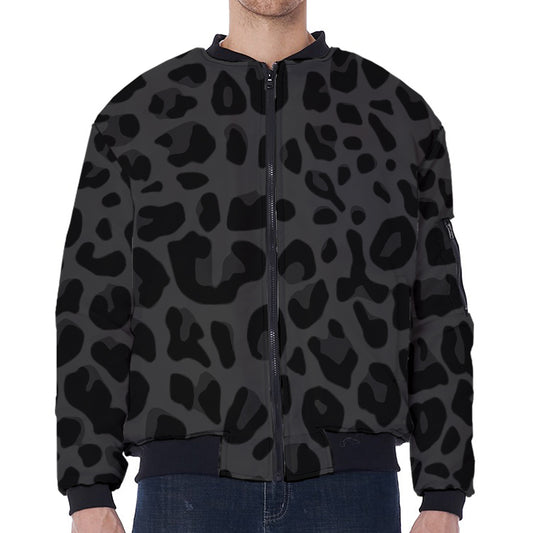 Black Leopard Print Zip Sleeve Bomber Jacket