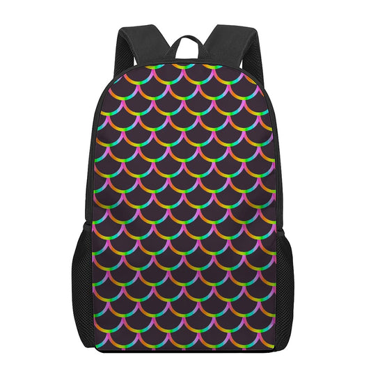 Black Mermaid Scales Pattern Print 17 Inch Backpack