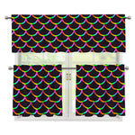 Black Mermaid Scales Pattern Print 3 Piece Kitchen Curtains