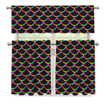 Black Mermaid Scales Pattern Print 3 Piece Kitchen Curtains