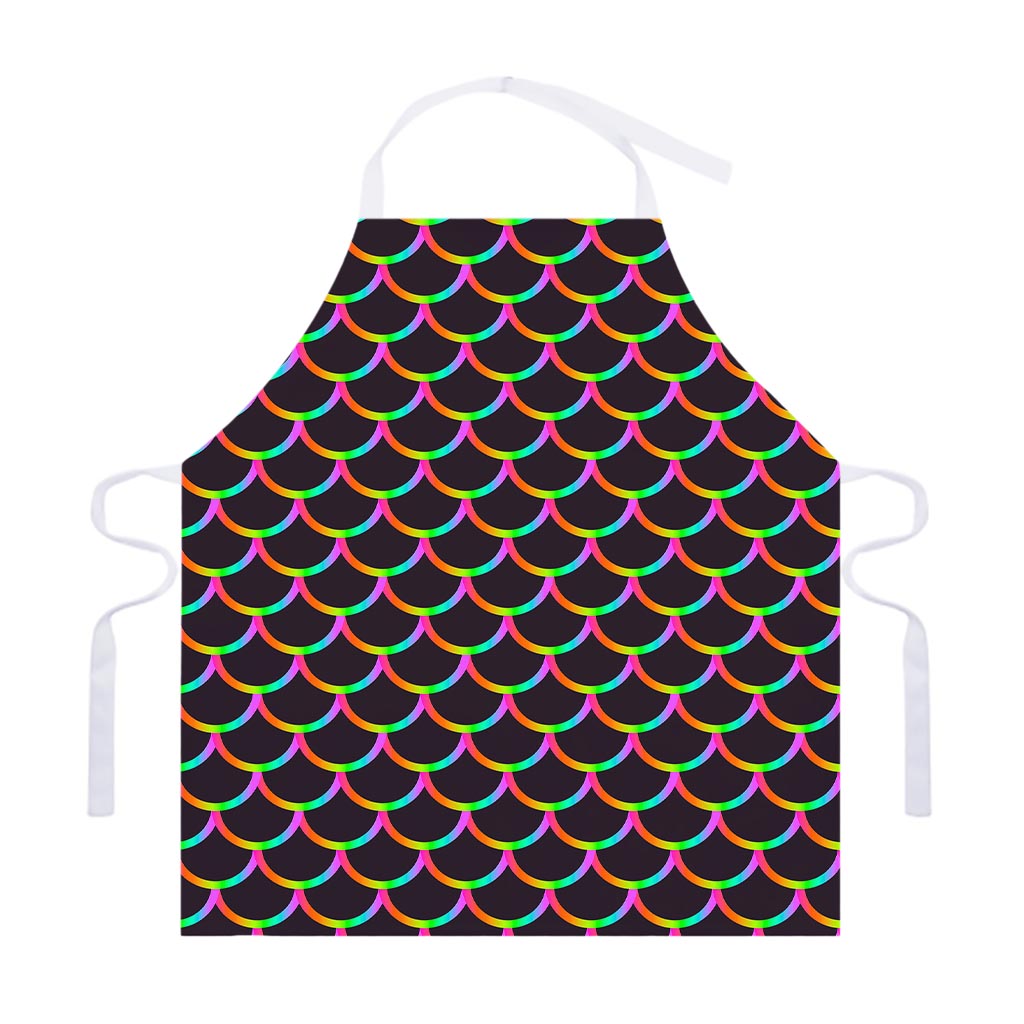 Black Mermaid Scales Pattern Print Adjustable Apron