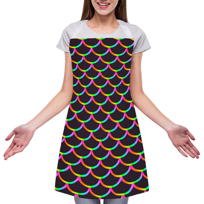 Black Mermaid Scales Pattern Print Adjustable Apron