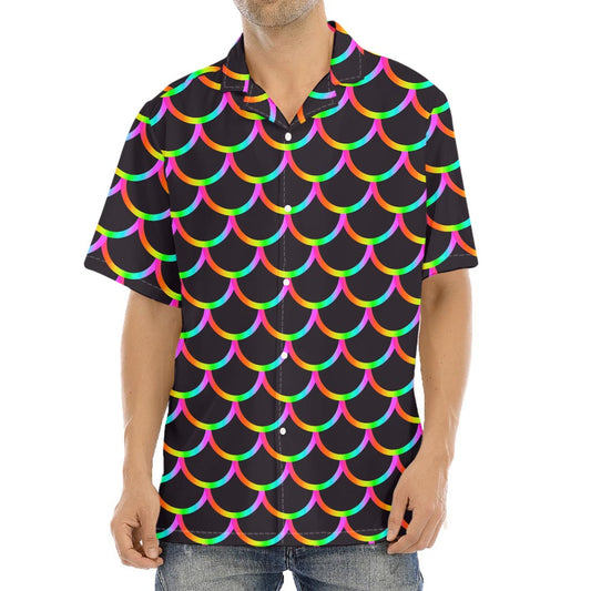 Black Mermaid Scales Pattern Print Aloha Shirt