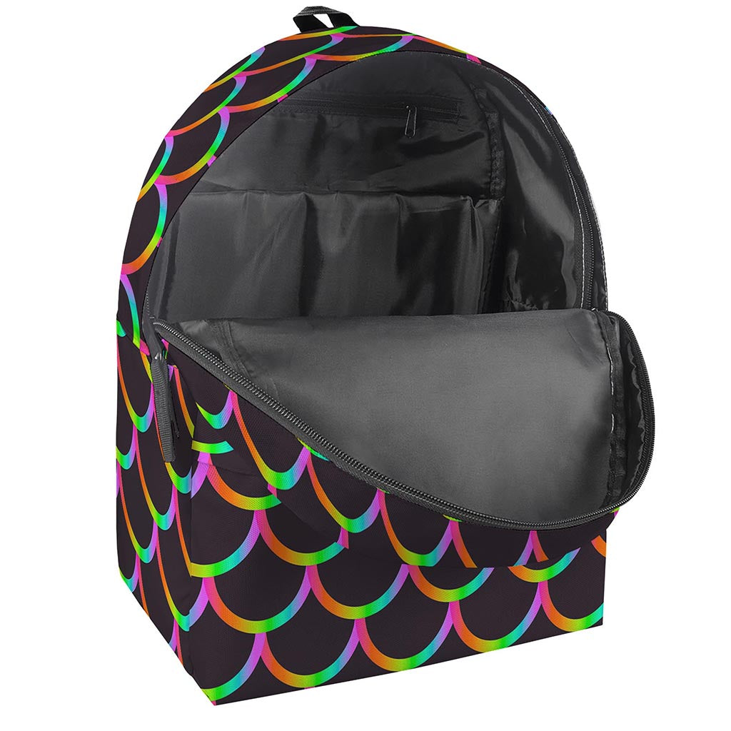 Black Mermaid Scales Pattern Print Backpack