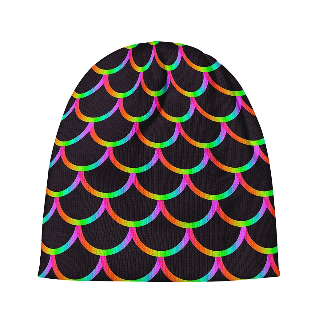 Black Mermaid Scales Pattern Print Beanie