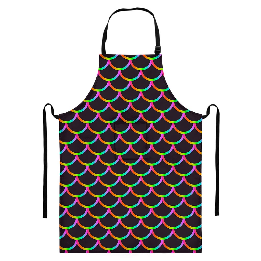 Black Mermaid Scales Pattern Print Bib Apron With Pocket