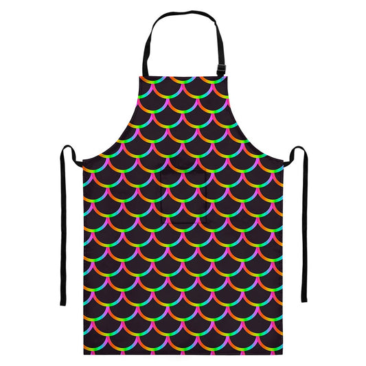 Black Mermaid Scales Pattern Print Bib Apron With Pocket