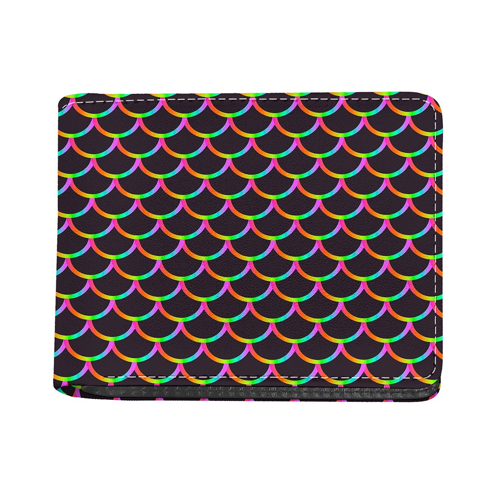 Black Mermaid Scales Pattern Print Bifold Wallet