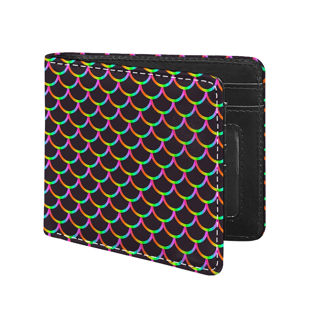 Black Mermaid Scales Pattern Print Bifold Wallet