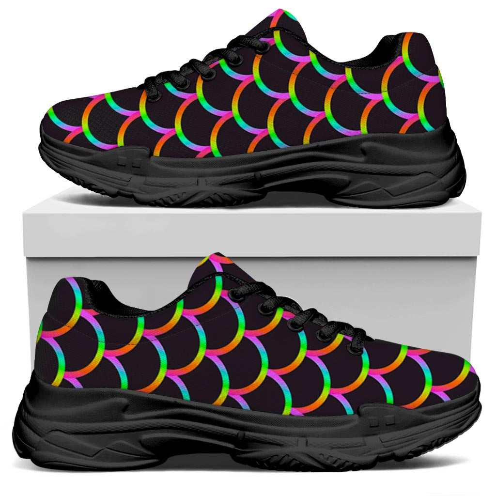 Black Mermaid Scales Pattern Print Black Chunky Shoes