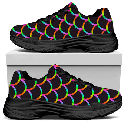 Black Mermaid Scales Pattern Print Black Chunky Shoes