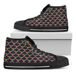 Black Mermaid Scales Pattern Print Black High Top Sneakers