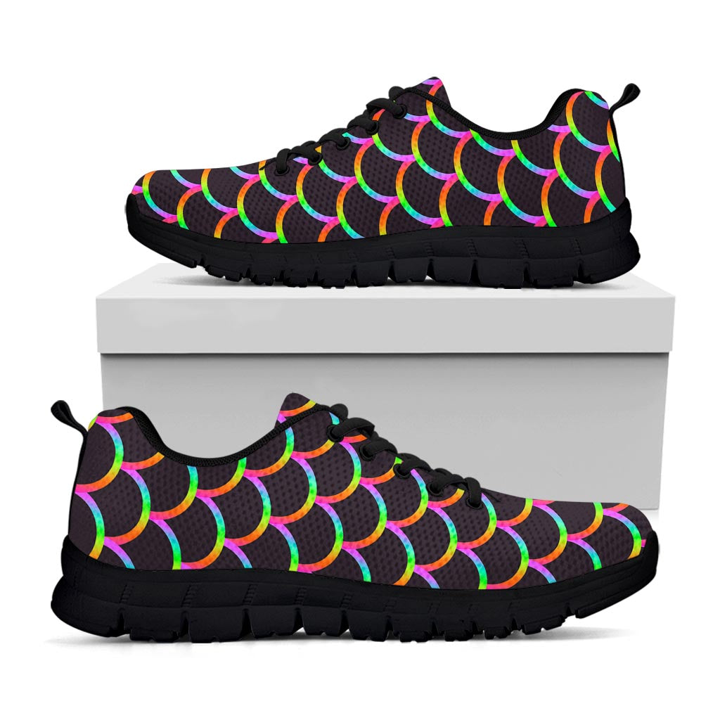 Black Mermaid Scales Pattern Print Black Running Shoes