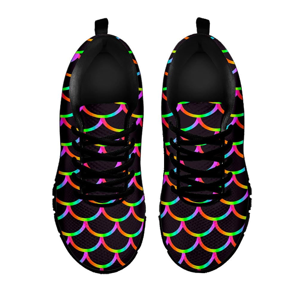 Black Mermaid Scales Pattern Print Black Running Shoes