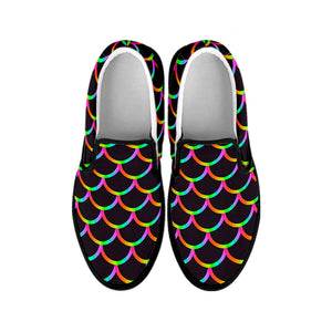 Black Mermaid Scales Pattern Print Black Slip On Sneakers