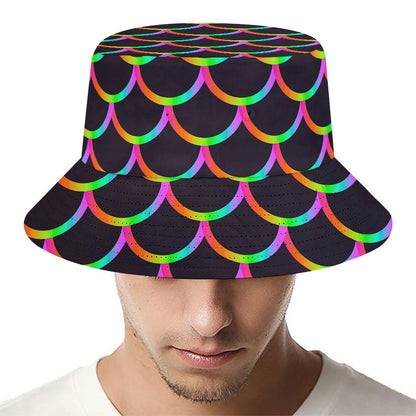 Black Mermaid Scales Pattern Print Bucket Hat