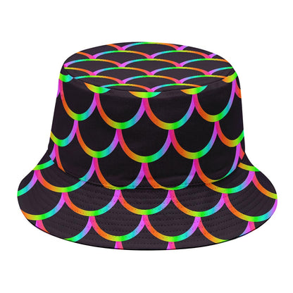 Black Mermaid Scales Pattern Print Bucket Hat