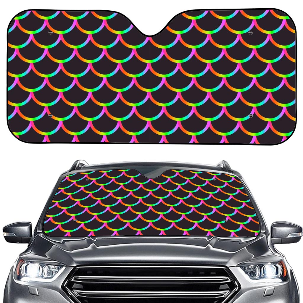 Black Mermaid Scales Pattern Print Car Windshield Sun Shade