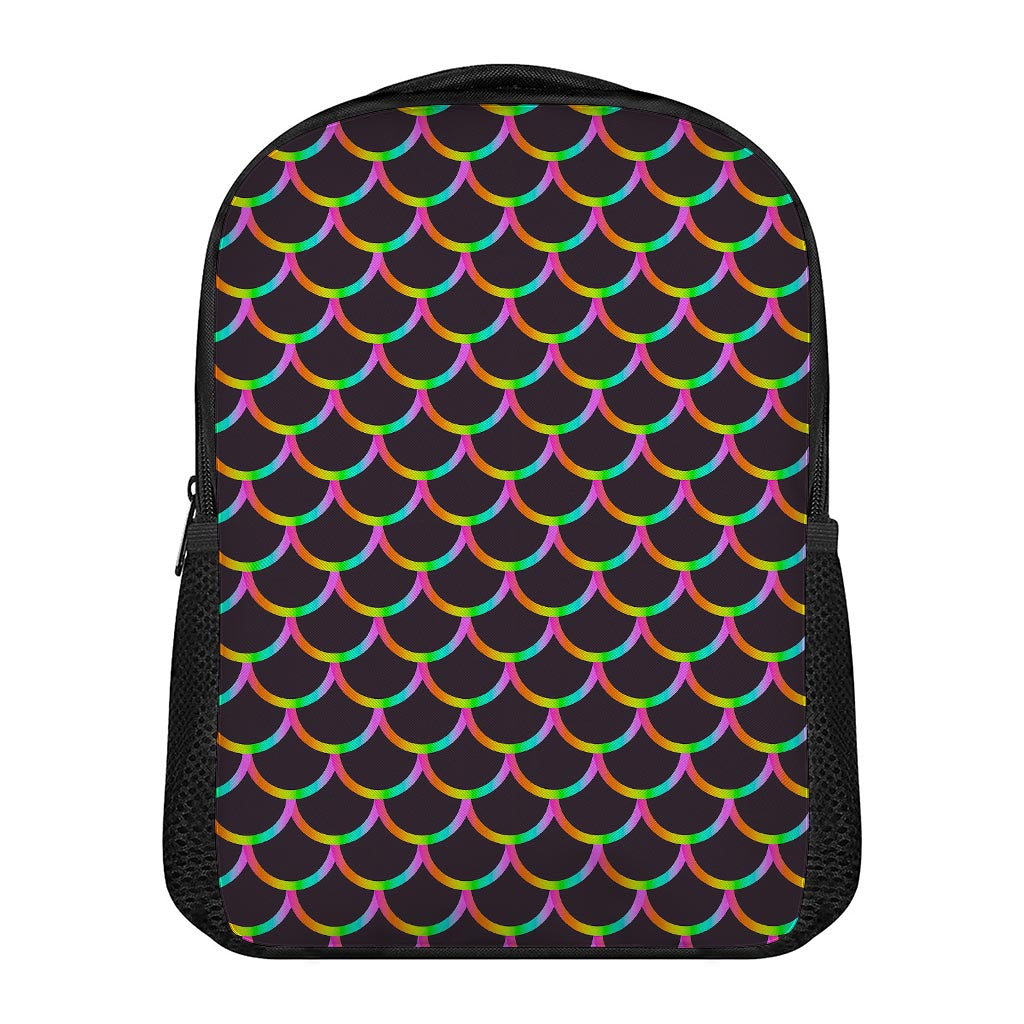 Black Mermaid Scales Pattern Print Casual Backpack
