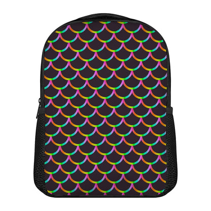 Black Mermaid Scales Pattern Print Casual Backpack