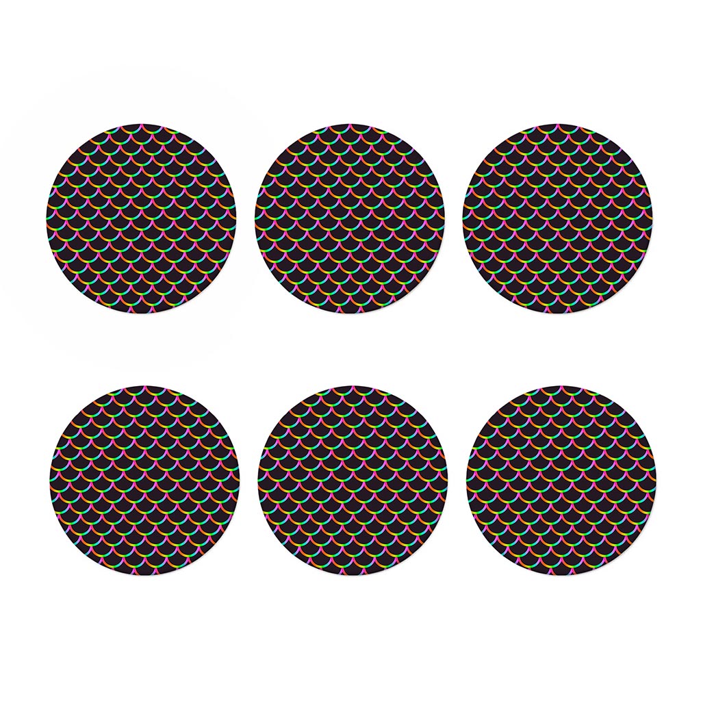 Black Mermaid Scales Pattern Print Coaster Set