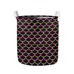 Black Mermaid Scales Pattern Print Collapsible Laundry Basket