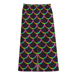 Black Mermaid Scales Pattern Print Cotton Front Slit Maxi Skirt