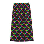 Black Mermaid Scales Pattern Print Cotton Front Slit Maxi Skirt