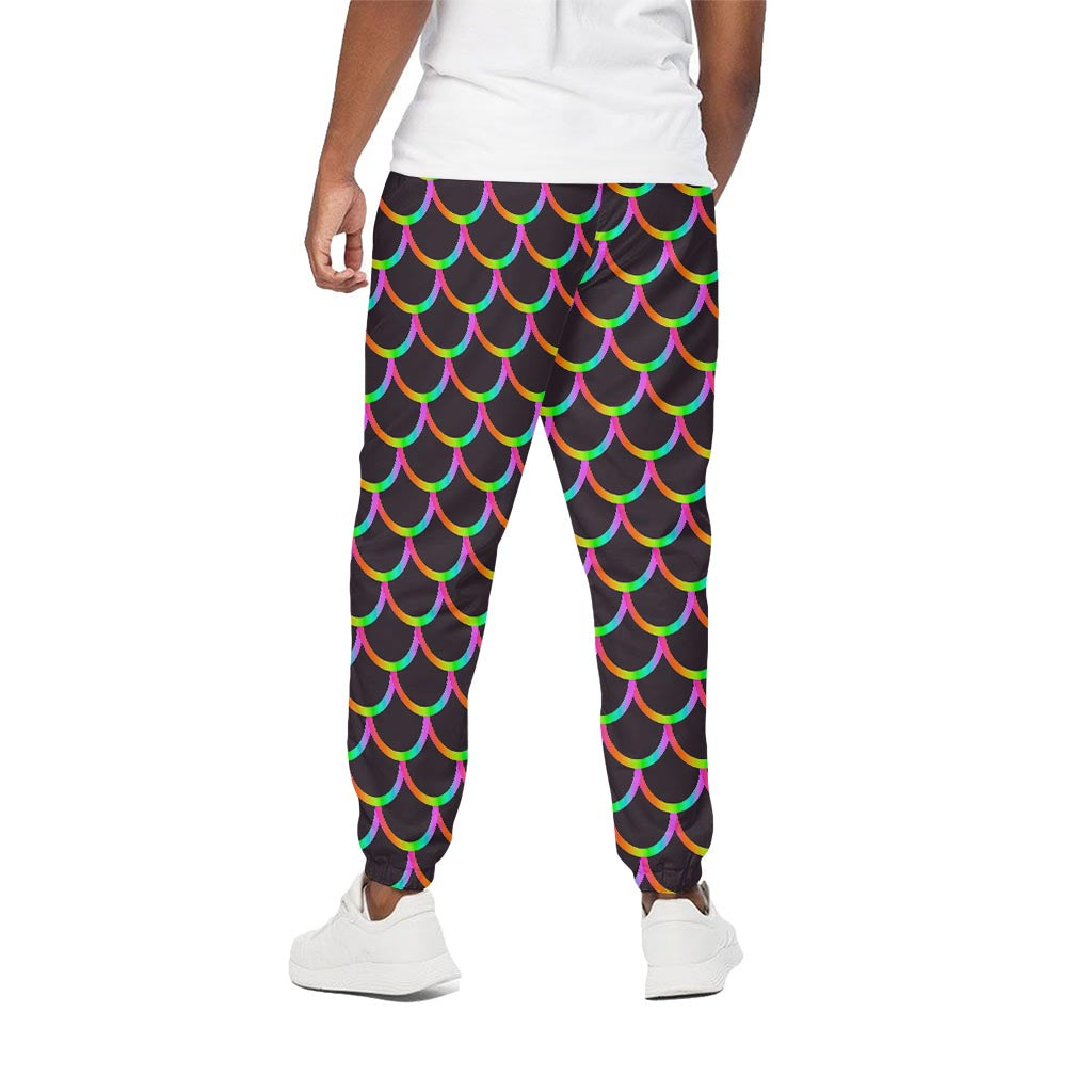 Black Mermaid Scales Pattern Print Cotton Pants