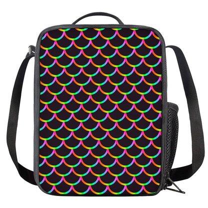 Black Mermaid Scales Pattern Print Crossbody Lunch Bag