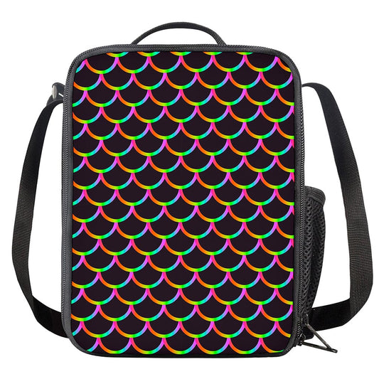 Black Mermaid Scales Pattern Print Crossbody Lunch Bag