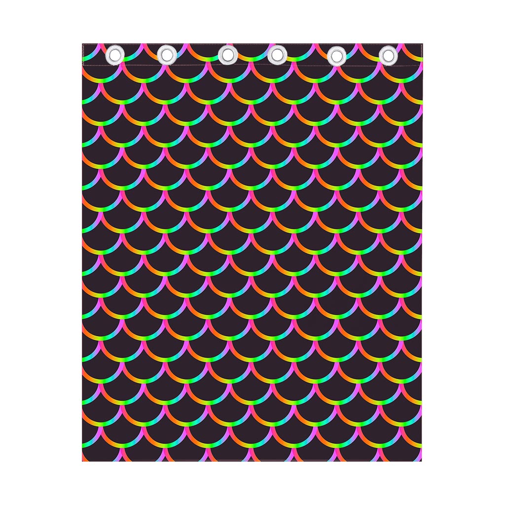 Black Mermaid Scales Pattern Print Curtain