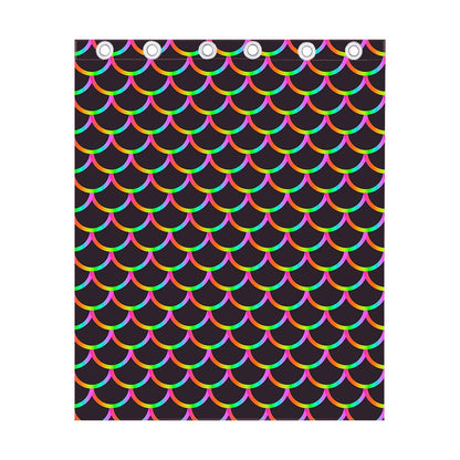 Black Mermaid Scales Pattern Print Curtain