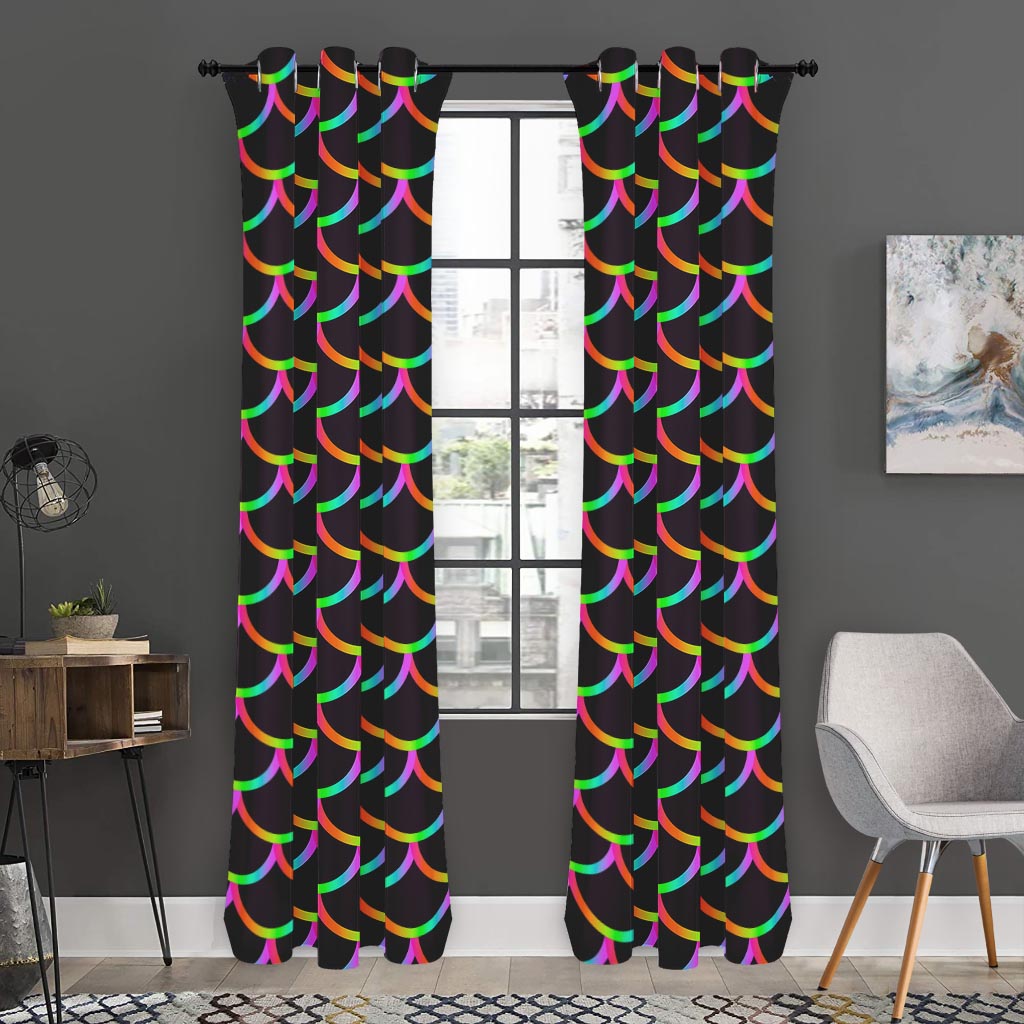 Black Mermaid Scales Pattern Print Curtain