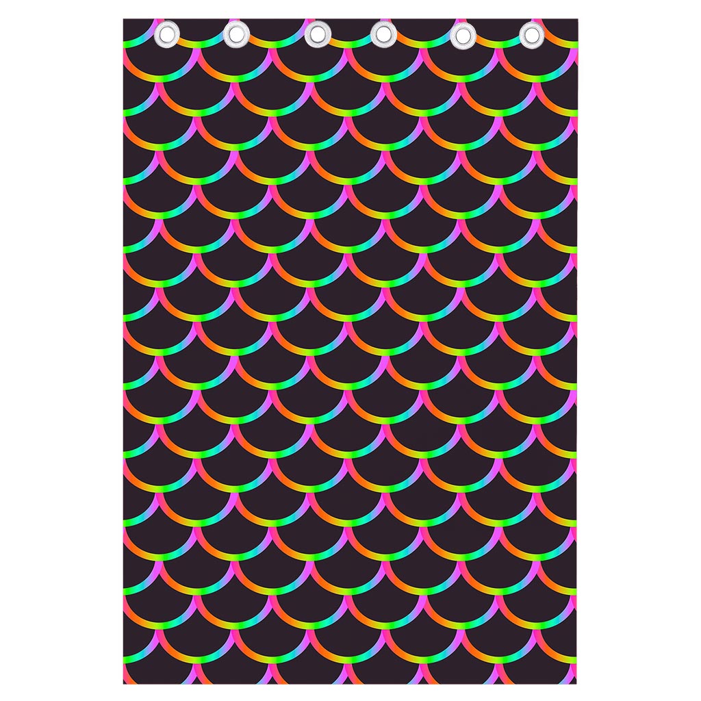 Black Mermaid Scales Pattern Print Curtain