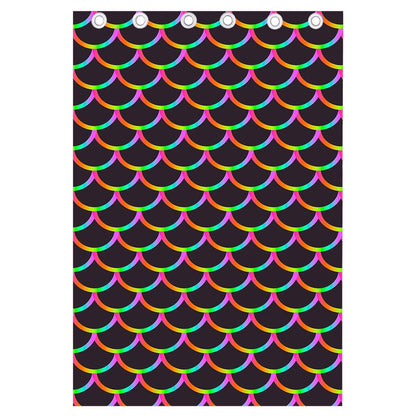 Black Mermaid Scales Pattern Print Curtain