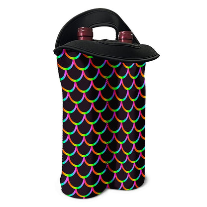 Black Mermaid Scales Pattern Print Double Neoprene Wine Tote