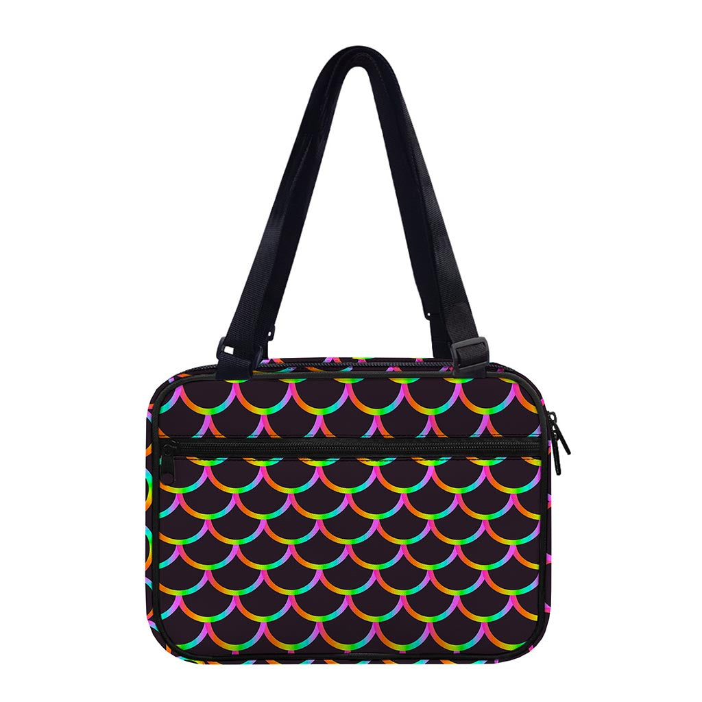 Black Mermaid Scales Pattern Print Double Strap Bible Bag