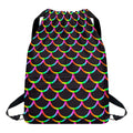 Black Mermaid Scales Pattern Print Drawstring Backpack