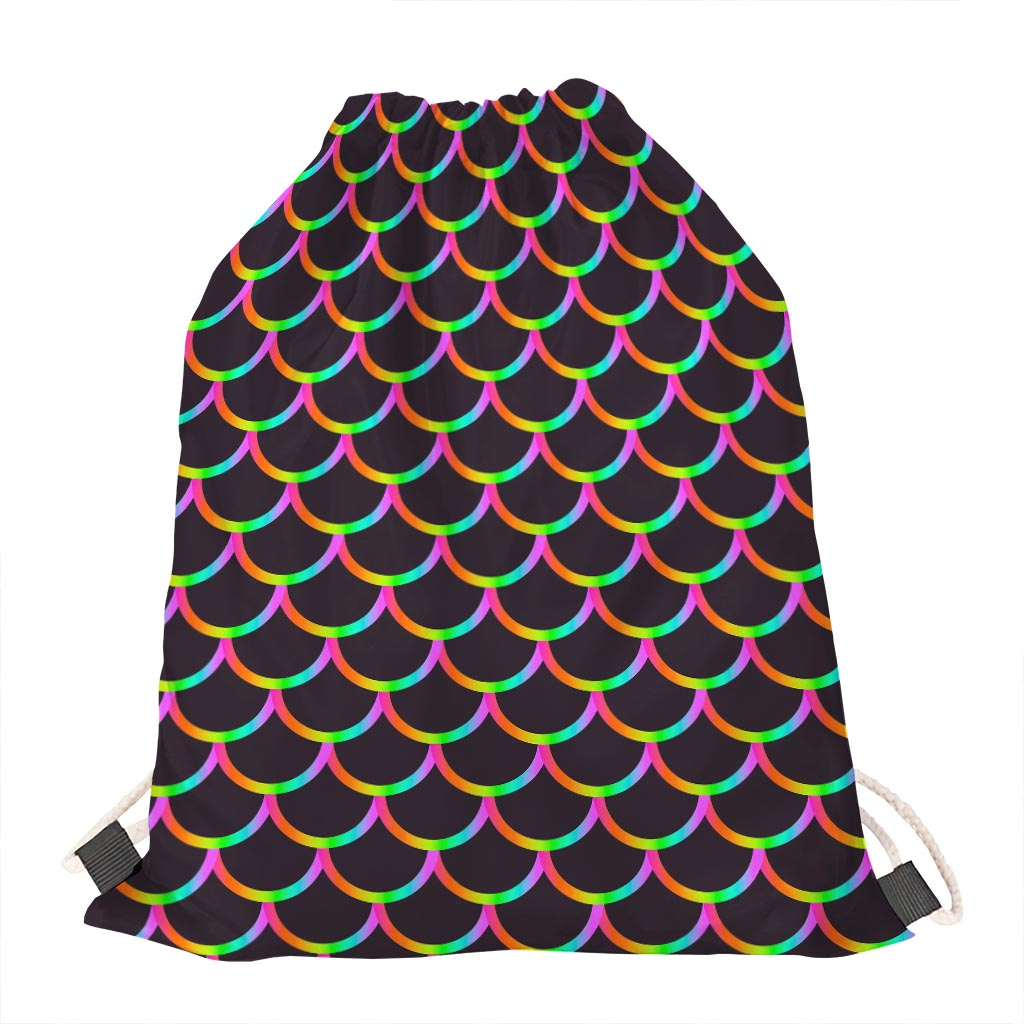 Black Mermaid Scales Pattern Print Drawstring Bag