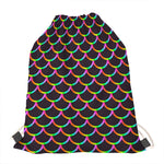Black Mermaid Scales Pattern Print Drawstring Bag